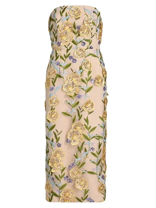 Milly Women's Kait Embroidered Sequined Strapless Midi-Dress