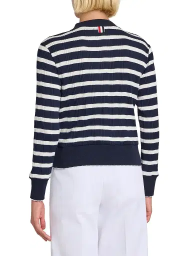 Thom Browne Women's Stripe Rib-Knit Cotton Cardigan - Navy White | Thumbnail 5 Thom Browne Women's Stripe Rib-Knit Cotton Cardigan - Navy White | Thumbnail 5