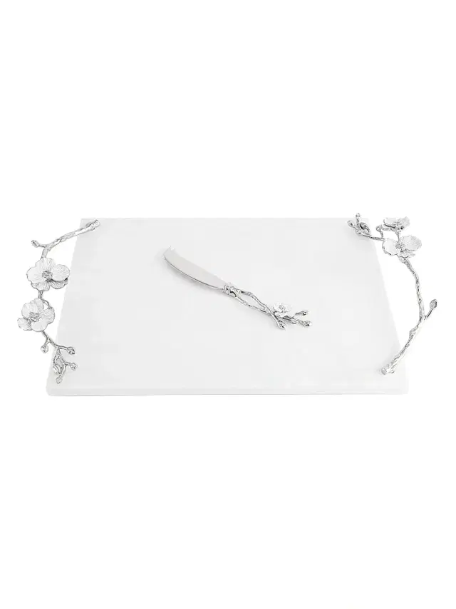 Michael Aram Silver Orchid Cheeseboard & Knife