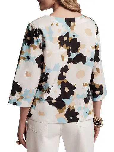 Frances Valentine Women's Carly Floral-Print Cotton Top - Blue Multi - Size Medium | Thumbnail 3 Frances Valentine Women's Carly Floral-Print Cotton Top - Blue Multi - Size Medium | Thumbnail 3