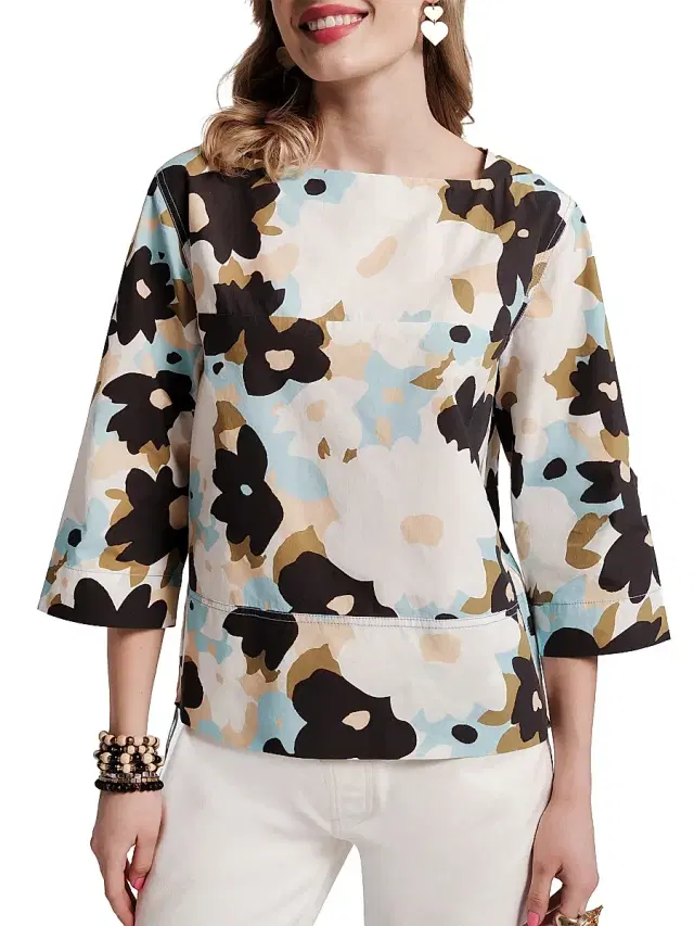 Frances Valentine Women's Carly Floral-Print Cotton Top - Blue Multi