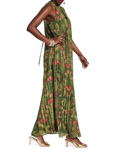 Frances Valentine Women's Printed Accordian-Pleated Maxi Dress - Green Multi - Size XS | Thumbnail 2
