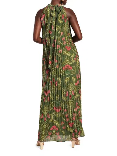 Frances Valentine Women's Printed Accordian-Pleated Maxi Dress - Green Multi - Size XS | Thumbnail 3