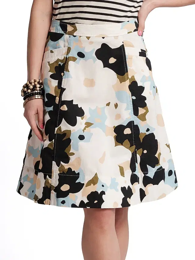 Frances Valentine Women's Marta Floral-Graphic Cotton Knee-Length Skirt - Blue Multi