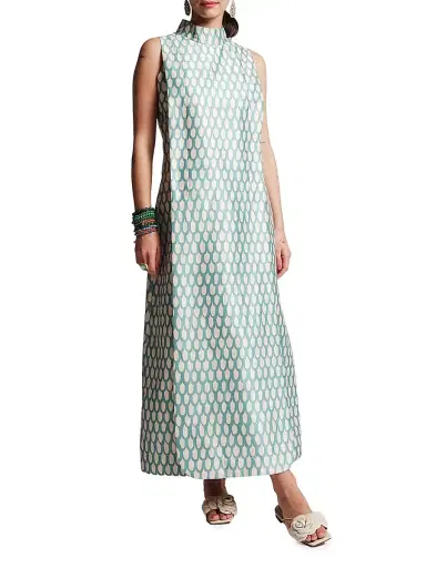 Frances Valentine Women's Carlyle Geometric-Print Maxi Dress - Air Blue Oyster - Size 10 | Thumbnail 2 Frances Valentine Women's Carlyle Geometric-Print Maxi Dress - Air Blue Oyster - Size 10 | Thumbnail 2
