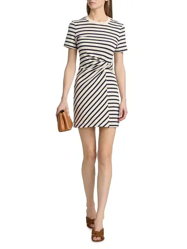 TANYA TAYLOR Women's Cody Striped Twist-Front Cotton-Blend Minidress - Cream Classic Navy Multi - Size XL | Thumbnail 2 TANYA TAYLOR Women's Cody Striped Twist-Front Cotton-Blend Minidress - Cream Classic Navy Multi - Size XL | Thumbnail 2