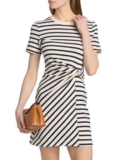 TANYA TAYLOR Women's Cody Striped Twist-Front Cotton-Blend Minidress - Cream Classic Navy Multi - Size XL | Thumbnail 3 TANYA TAYLOR Women's Cody Striped Twist-Front Cotton-Blend Minidress - Cream Classic Navy Multi - Size XL | Thumbnail 3