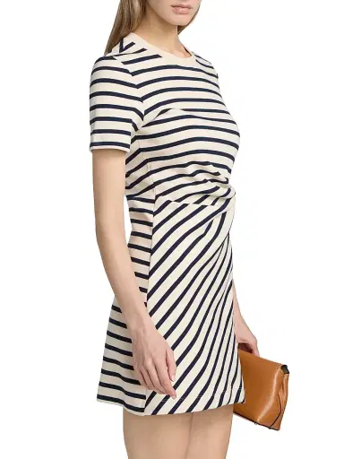 TANYA TAYLOR Women's Cody Striped Twist-Front Cotton-Blend Minidress - Cream Classic Navy Multi - Size XL | Thumbnail 4 TANYA TAYLOR Women's Cody Striped Twist-Front Cotton-Blend Minidress - Cream Classic Navy Multi - Size XL | Thumbnail 4