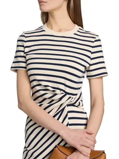 TANYA TAYLOR Women's Cody Striped Twist-Front Cotton-Blend Minidress - Cream Classic Navy Multi - Size XL | Thumbnail 6 TANYA TAYLOR Women's Cody Striped Twist-Front Cotton-Blend Minidress - Cream Classic Navy Multi - Size XL | Thumbnail 6