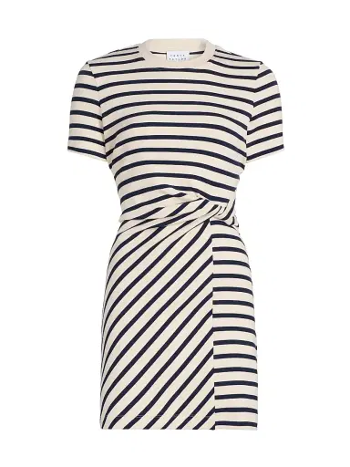 TANYA TAYLOR Women's Cody Striped Twist-Front Cotton-Blend Minidress - Cream Classic Navy Multi - Size XL | Thumbnail 1 TANYA TAYLOR Women's Cody Striped Twist-Front Cotton-Blend Minidress - Cream Classic Navy Multi - Size XL | Thumbnail 1