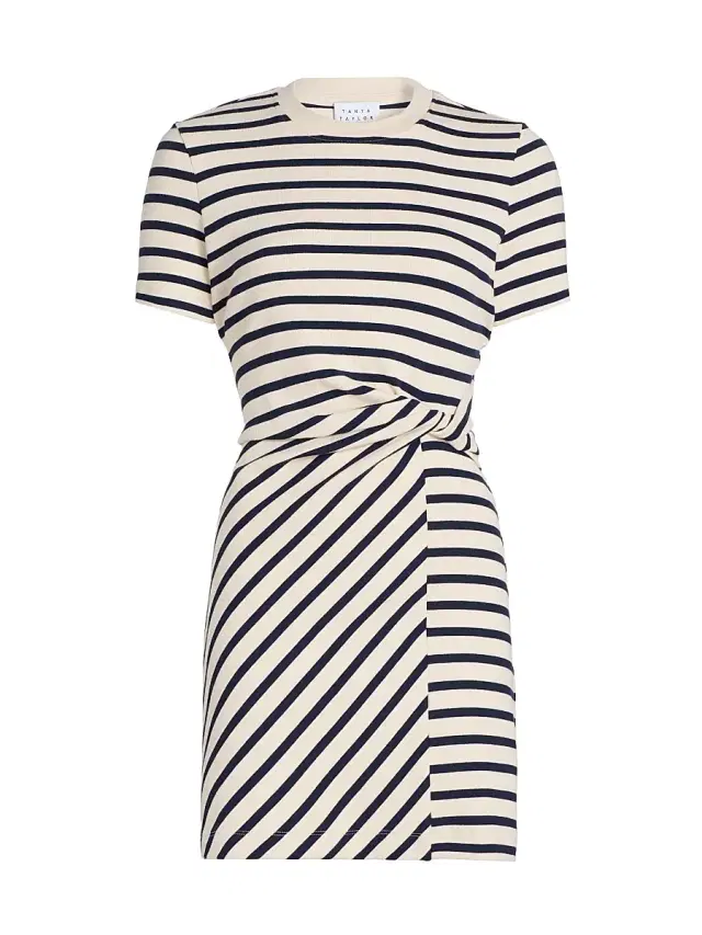 Women's Cody Striped Twist-Front Cotton-Blend Minidress - Cream Classic Navy Multi