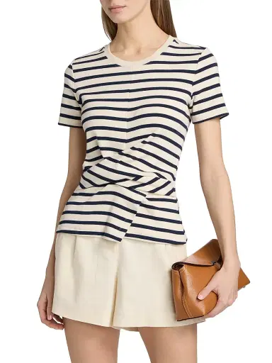 Tanya Taylor Women's Kelsey Striped Stretch-Cotton Top - Cream Classic Navy Multi | Thumbnail 3
