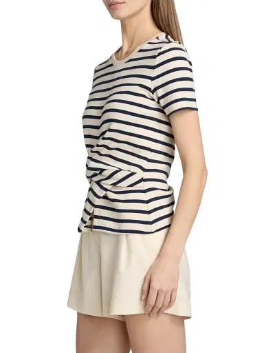 Tanya Taylor Women's Kelsey Striped Stretch-Cotton Top - Cream Classic Navy Multi | Thumbnail 4