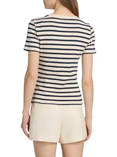 Tanya Taylor Women's Kelsey Striped Stretch-Cotton Top - Cream Classic Navy Multi | Thumbnail 5