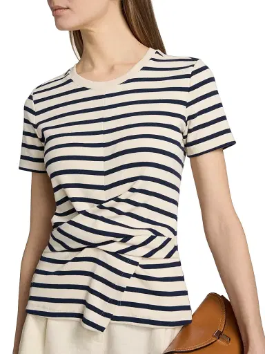 Tanya Taylor Women's Kelsey Striped Stretch-Cotton Top - Cream Classic Navy Multi | Thumbnail 6