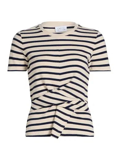 Tanya Taylor Women's Kelsey Striped Stretch-Cotton Top - Cream Classic Navy Multi | Thumbnail 1