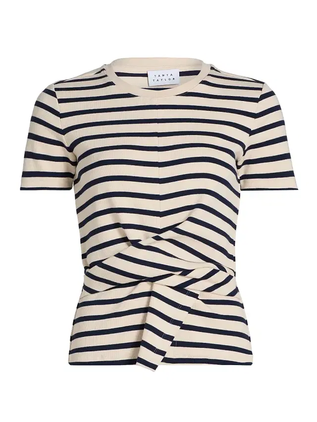 Tanya Taylor Women's Kelsey Striped Stretch-Cotton Top - Cream Classic Navy Multi