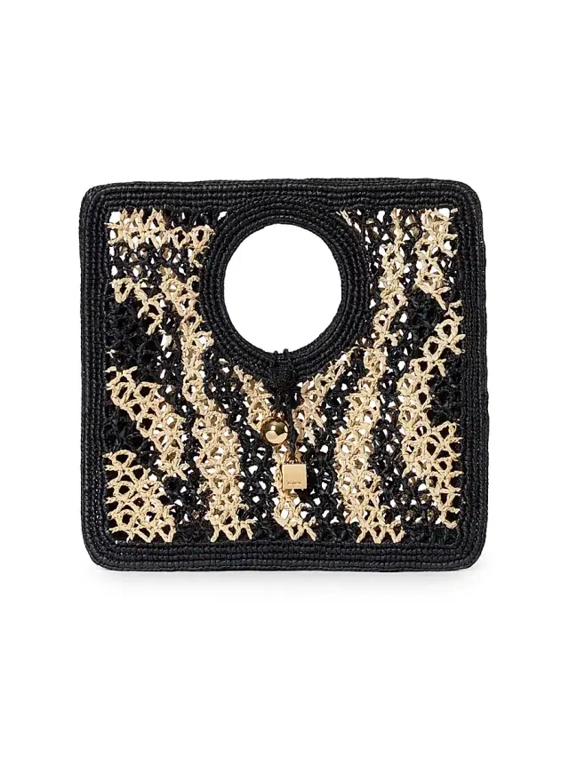 Jacquemus Women's Le Petit Carré Spiaggia Raffia Tote Bag - Natural Black