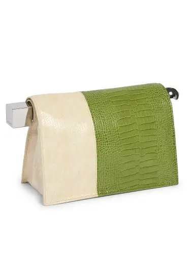 Jacquemus Women's La Pochette Rond Carre Colorblocked Leather Clutch - Green Dusty | Thumbnail 4