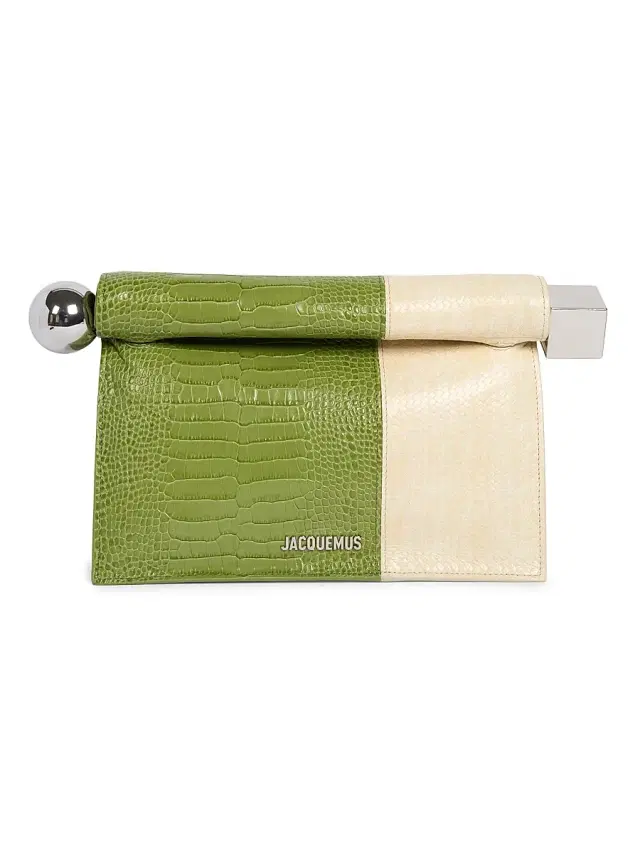 Women's La Pochette Rond Carre Colorblocked Leather Clutch - Green Dusty