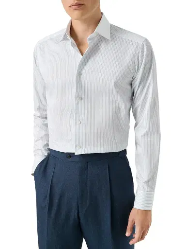 Eton Men's Elevated Striped Cotton Contemporary-Fit Shirt - Blue - Size 18 | Thumbnail 3 Eton Men's Elevated Striped Cotton Contemporary-Fit Shirt - Blue - Size 18 | Thumbnail 3