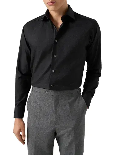 Eton Men's Contemporary-Fit Cotton-Silk Shirt - Black - Size 18 | Thumbnail 3 Eton Men's Contemporary-Fit Cotton-Silk Shirt - Black - Size 18 | Thumbnail 3
