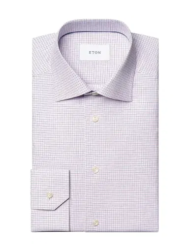 Eton Men's Micro-Check Slim-Fit Cotton Twill Shirt - Pink - Size 17.5 | Thumbnail 1