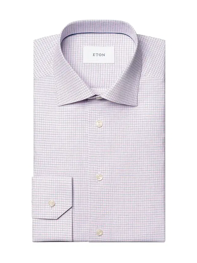 Men's Micro-Check Slim-Fit Cotton Twill Shirt - Pink