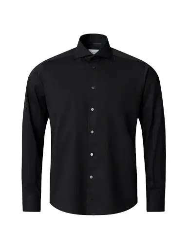 Eton Men's Contemporary-Fit Solid Cotton-Silk Shirt - Black - Size 18.5 | Thumbnail 2