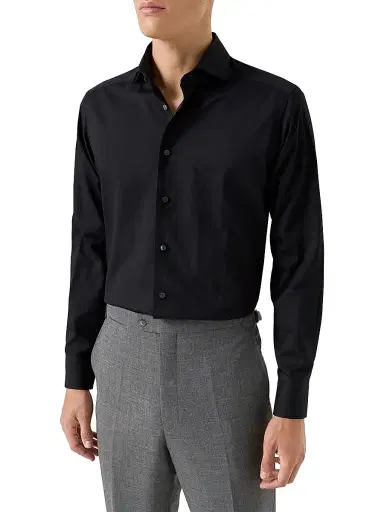 Eton Men's Contemporary-Fit Solid Cotton-Silk Shirt - Black - Size 18.5 | Thumbnail 3