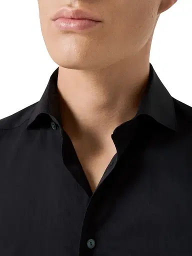 Eton Men's Contemporary-Fit Solid Cotton-Silk Shirt - Black - Size 18.5 | Thumbnail 5