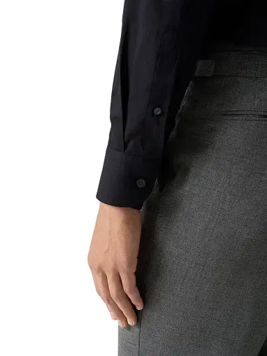 Eton Men's Contemporary-Fit Solid Cotton-Silk Shirt - Black - Size 18.5 | Thumbnail 6
