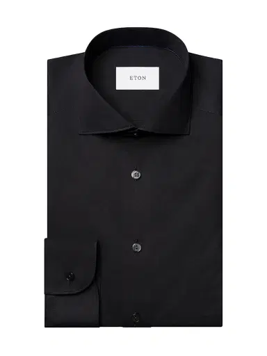 Eton Men's Contemporary-Fit Solid Cotton-Silk Shirt - Black - Size 18.5 | Thumbnail 1