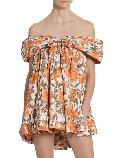 Chloé Women's Floral Cotton Off-The-Shoulder Minidress - White Orange | Thumbnail 3 Chloé Women's Floral Cotton Off-The-Shoulder Minidress - White Orange | Thumbnail 3