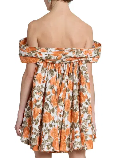 Chloé Women's Floral Cotton Off-The-Shoulder Minidress - White Orange | Thumbnail 5 Chloé Women's Floral Cotton Off-The-Shoulder Minidress - White Orange | Thumbnail 5