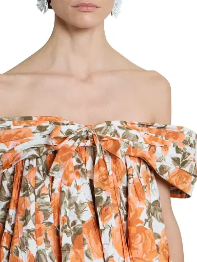 Chloé Women's Floral Cotton Off-The-Shoulder Minidress - White Orange | Thumbnail 6 Chloé Women's Floral Cotton Off-The-Shoulder Minidress - White Orange | Thumbnail 6
