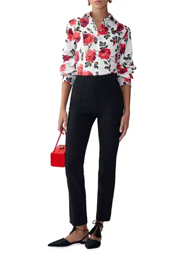 Carolina Herrera Women's Rose-Print Cotton Shirt - White Multi | Thumbnail 2 Carolina Herrera Women's Rose-Print Cotton Shirt - White Multi | Thumbnail 2