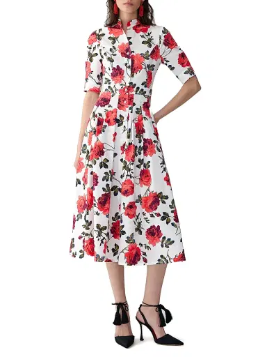 Carolina Herrera Women's Rose-Print Stretch Cotton Shirtdress - White Multi | Thumbnail 2 Carolina Herrera Women's Rose-Print Stretch Cotton Shirtdress - White Multi | Thumbnail 2