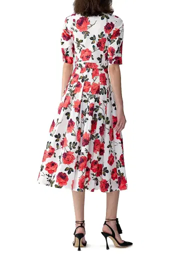 Carolina Herrera Women's Rose-Print Stretch Cotton Shirtdress - White Multi | Thumbnail 3 Carolina Herrera Women's Rose-Print Stretch Cotton Shirtdress - White Multi | Thumbnail 3
