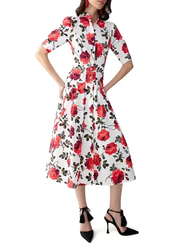 Carolina Herrera Women's Rose-Print Stretch Cotton Shirtdress - White Multi | Thumbnail 4 Carolina Herrera Women's Rose-Print Stretch Cotton Shirtdress - White Multi | Thumbnail 4