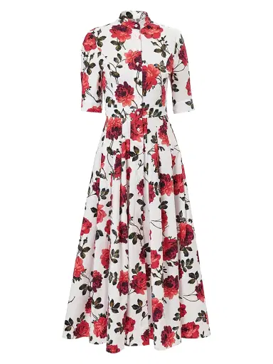 Carolina Herrera Women's Rose-Print Stretch Cotton Shirtdress - White Multi | Thumbnail 1 Carolina Herrera Women's Rose-Print Stretch Cotton Shirtdress - White Multi | Thumbnail 1