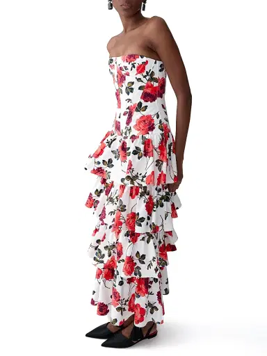 Carolina Herrera Women's Rose-Print Tiered Ruffled Cotton Gown | Thumbnail 3 Carolina Herrera Women's Rose-Print Tiered Ruffled Cotton Gown | Thumbnail 3