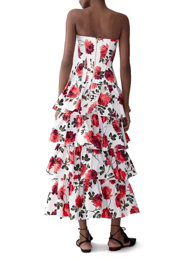 Carolina Herrera Women's Rose-Print Tiered Ruffled Cotton Gown | Thumbnail 4 Carolina Herrera Women's Rose-Print Tiered Ruffled Cotton Gown | Thumbnail 4