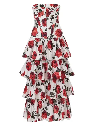 Carolina Herrera Women's Rose-Print Tiered Ruffled Cotton Gown | Thumbnail 1 Carolina Herrera Women's Rose-Print Tiered Ruffled Cotton Gown | Thumbnail 1
