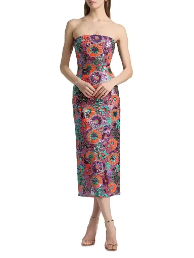 Ramy Brook Women's Bonnie Floral Sequined Strapless Midi-Dress - Coral Sequin Combo | Thumbnail 2 Ramy Brook Women's Bonnie Floral Sequined Strapless Midi-Dress - Coral Sequin Combo | Thumbnail 2
