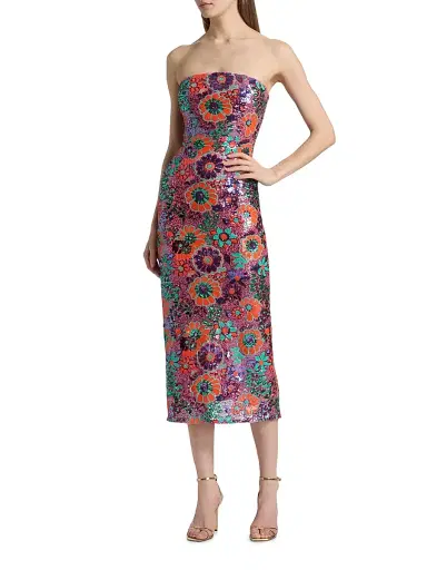 Ramy Brook Women's Bonnie Floral Sequined Strapless Midi-Dress - Coral Sequin Combo | Thumbnail 3 Ramy Brook Women's Bonnie Floral Sequined Strapless Midi-Dress - Coral Sequin Combo | Thumbnail 3