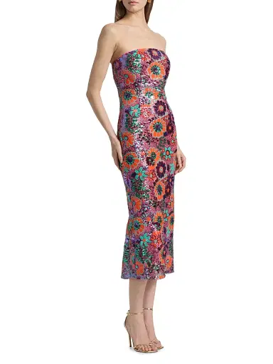 Ramy Brook Women's Bonnie Floral Sequined Strapless Midi-Dress - Coral Sequin Combo | Thumbnail 4 Ramy Brook Women's Bonnie Floral Sequined Strapless Midi-Dress - Coral Sequin Combo | Thumbnail 4