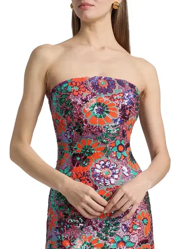 Ramy Brook Women's Bonnie Floral Sequined Strapless Midi-Dress - Coral Sequin Combo | Thumbnail 6 Ramy Brook Women's Bonnie Floral Sequined Strapless Midi-Dress - Coral Sequin Combo | Thumbnail 6