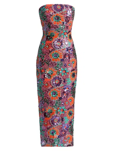 Ramy Brook Women's Bonnie Floral Sequined Strapless Midi-Dress - Coral Sequin Combo | Thumbnail 1 Ramy Brook Women's Bonnie Floral Sequined Strapless Midi-Dress - Coral Sequin Combo | Thumbnail 1