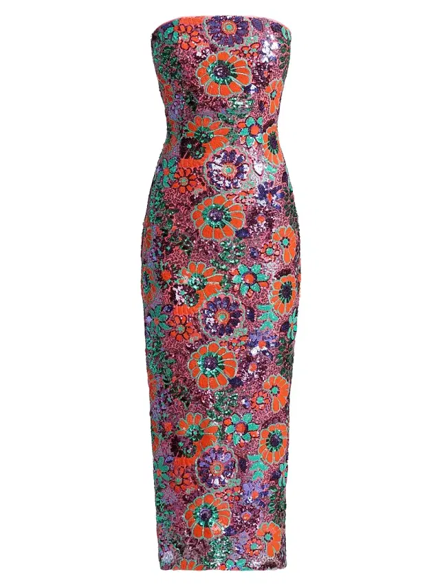 Ramy Brook Women's Bonnie Floral Sequined Strapless Midi-Dress - Coral Sequin Combo